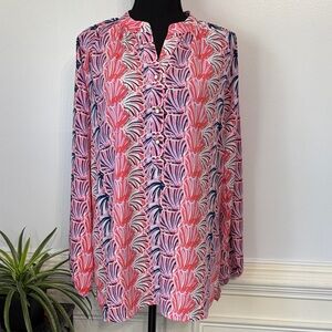 NWOT Simply Southern Pink Navy Blue Seashell Long Sleeve Blouse L